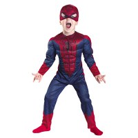 Set costum Spiderman cu muschi, pentru 3-5 ani, 2 lansatoare si masca plastic LED, rosu - 2