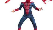 Set costum Spiderman cu muschi, pentru 3-5 ani si 2 lansatoare, rosu