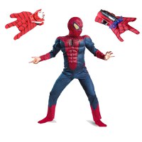 Set costum Spiderman cu muschi, pentru 3-5 ani si 2 lansatoare, rosu - 1