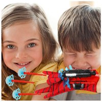 Set costum Spiderman cu muschi si manusa cu ventuze si figurina, IdeallStore®, marime M, 5-7 ani, rosu - 10