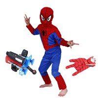 Set costum Spiderman M, 110-120 cm, lansator cu ventuze si manusa cu discuri - 1