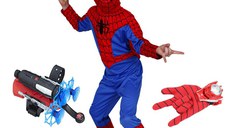 Set costum Spiderman M, 110-120 cm, lansator cu ventuze si manusa cu discuri