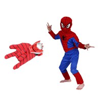 Set costum Spiderman S, 100-110 cm si doua manusi cu ventuze si discuri, rosu - 2