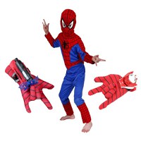 Set costum Spiderman S, 100-110 cm si doua manusi cu ventuze si discuri, rosu - 1