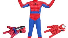 Set costum Ultimate Spiderman IdeallStore® pentru copii, 100% poliester, 110-120 cm, rosu, manusa ventuze si discuri