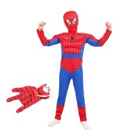 Set costum Ultimate Spiderman IdeallStore® pentru copii, 100% poliester, 110-120 cm, rosu si manusa cu discuri - 1