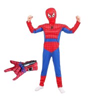 Set costum Ultimate Spiderman IdeallStore® pentru copii, 100% poliester, 120-130 cm, rosu si manusa cu ventuze - 1