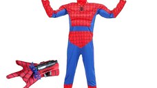 Set costum Ultimate Spiderman IdeallStore® pentru copii, 100% poliester, 120-130 cm, rosu si manusa cu ventuze