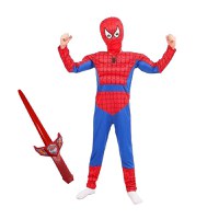 Set costum Ultimate Spiderman IdeallStore® pentru copii, 100% poliester, 120-130 cm, rosu si sabie cu lumini - 1