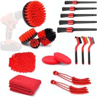 Set Premium 18 Piese detailing auto, GlowforHome, pensule detaliere, burete aplicator, laveta microfibra, Rosu-negru - 1