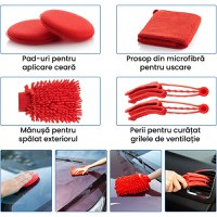 Set Premium 18 Piese detailing auto, GlowforHome, pensule detaliere, burete aplicator, laveta microfibra, Rosu-negru - 7