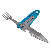 Set tacamuri pentru camping si drumetii IdeallStore®, cutit si furculita, tip briceag, 16 cm, albastru - 2