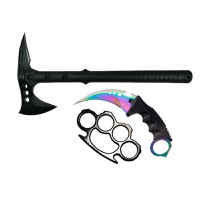 Set Topor Pirate Skull, 39 cm, Rozeta autoaparare si Cutit Fade Break, IdeallStore®, otel, multicolor - 1