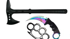 Set Topor Pirate Skull, 39 cm, Rozeta autoaparare si Cutit Fade Break, IdeallStore®, otel, multicolor