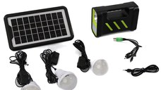 Sistem de iluminat solar cu lanterna GDPLUS, 3 becuri led, incarcare USB, GD-12