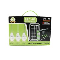 Sistem de iluminat solar cu lanterna GDPLUS, 3 becuri led, incarcare USB, GD-12 - 2