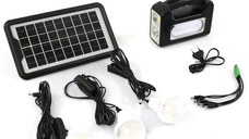 Sistem de iluminat solar GDPLUS, 3 becuri LED,USB, cablu de incarcare 220V, GD-7COB