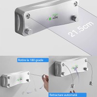 Uscator de rufe cu sfoara dubla retractabila, GlowforHome, montabil pe perete, otel inoxidabil, baie, balcon,500 cm, alb - 6