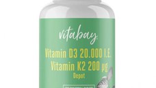 Vitamina D3 20,000 IU + K2 (MK7) 200mcg 180 Tablete, Vitabay