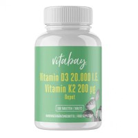 Vitamina D3 20,000 IU + K2 (MK7) 200mcg 180 Tablete, Vitabay - 1