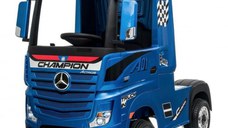 Camion electric pentru copii 2-7 ani Mercedes ACTROS, 4x4, 180W, 12V, roti moi, scaun tapitat, PREMIUM Albastru