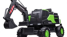 Excavator electric pentru copii Volvo 90W 12V, incarcator actionat electric, culoare verde