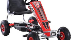 GO Kart cu pedale, 6-15 ani, Kinderauto F8-3, roti Gonflabile 6 inch, culoare rosu