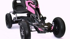 GO Kart cu pedale pentru fetite 5-10 ani, Kinderauto Thunder, roti EVA, Roz