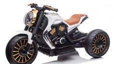 Motocicleta cu 3 roti electrica pentru copii, SuperMoto, 70W, 12V, cu scaun tapitat, bluetooth, alb