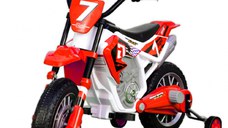 Motocicleta electrica Kinderauto BJH022 70W 12V cu roti moi, scaun tapitat, culoare Rosie