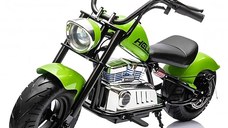 Motocicleta pentru copii Kinderauto Old School 300W 24V, cu roti moi, scaun tapitat, verde