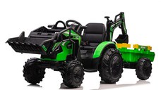 Tractor electric cu remorca pentru copii Kinderauto 720-T, 90W, cupa si incarcator incluse, 12V, echipare premium, verde