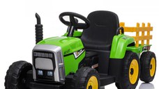 Tractoras electric Kinderauto BJ-611 60W 12V cu remorca si telecomanda Verde