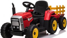 Tractoras electric Kinderauto BJ-611, 70W, 12V PREMIUM cu remorca si telecomanda Rosu