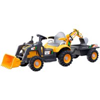 Tractoras electric pentru copii cu remorca, incarcator frontal si cupa spate, Kinderauto BRJ1588, 70W, 12V, galben - 1