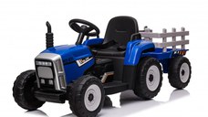 Tractoras electric pentru copii, Kinderauto BJ-611, 60W 12V, cu remorca si telecomanda, albastru