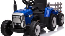 Tractoras electric pentru copii, Kinderauto BJ-611, 70W, 12V, echipare, PREMIUM cu remorca si telecomanda, albastru