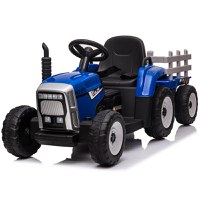 Tractoras electric pentru copii, Kinderauto BJ-611, 70W, 12V, echipare, PREMIUM cu remorca si telecomanda, albastru - 1