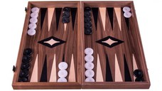 Set joc table backgammon cu tabla de sah la exterior, lemn de nuc si stejar inlaid , 47,5 x 50 cm -Fara piese de Sah