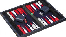 Set joc table Backgammon in stil Casino - Compact- 38x47 cm - Albastru - Desigilat