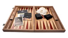 Set joc table backgammon Walnut si Stejar cu insertii rosii