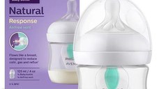 Biberon Philips Avent Natural Response SCY670/01, Dispozitiv anticolici AirFree, 125 ml, +0 luni, Fara BPA (Alb/Transparent)