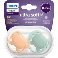 Set 2 suzete Philips-Avent SCF091/03, ultra soft 0-6 luni, Ortodontice, fara BPA, Verde/Portocaliu - 1