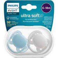 Set 2 suzete Philips-Avent SCF091/17, ultra soft 6-18 luni, Ortodontice, fara BPA, Gri/Albastra - 1