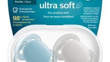 Set 2 suzete Philips-Avent SCF091/17, ultra soft 6-18 luni, Ortodontice, fara BPA, Gri/Albastra