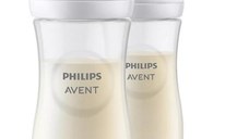 Set de 2 biberoane pentru nou-nascuti Philips Avent Natural Response, SCY906/02, 330 ml, tetina debit 4, 3 luni +