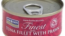 FISH4CATS Finest Conservă pentru pisici, cu file de Ton şi Creveţi 70g