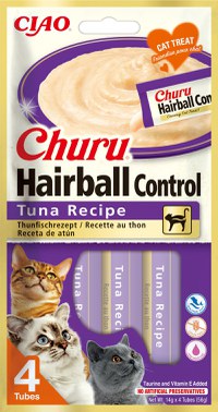 INABA CHURU Hairball Recompensă pt. pisici, Piure cu Ton, Pachet 4 plicuri x 14g - 1