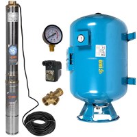 Kit hidrofor 100L vertical/orizontal cu pompa submersibila IBO Dambat 4SDM2/12, 0.75kW, debit 80l/min, refulare 85m, racord 1.5", rezistenta la nisip - 1