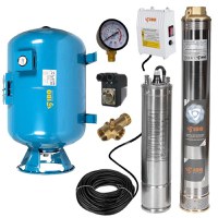 Kit hidrofor 100L vertical/orizontal cu pompa submersibila IBO Dambat 4SDM3/14, 1.1kW, debit 94l/min, racord 1.5", rezistenta la nisip - 1